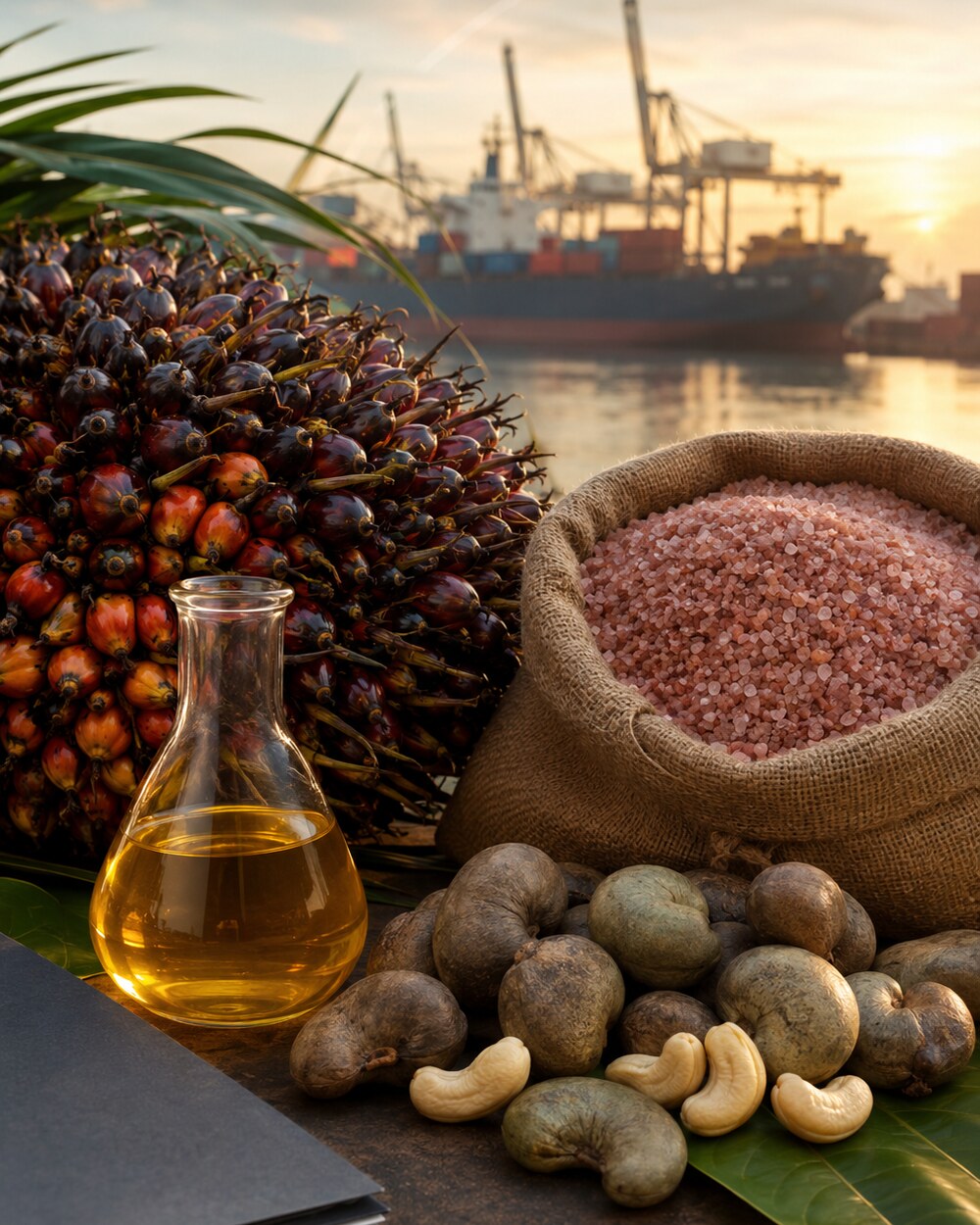 Palm Oil, Muriate of Potash and Cashew Nut at an international cargo port