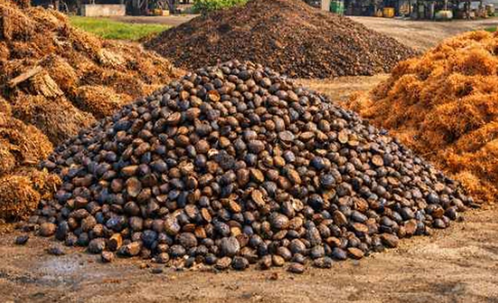 Oil palm fruit used to produce Palm Oil — deep red-orange when ripe